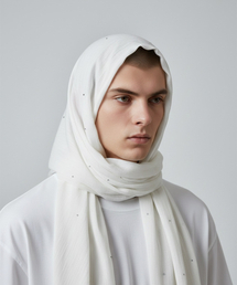 BORN SLIPPY（ボーンスリッピー）の「Crystal Stud Drift Scarf (Soft Cream Air)（バンダナ/スカーフ）」