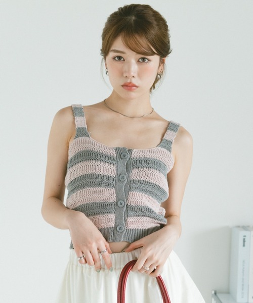 VANNIE U(ヴァニーユー)の「ボーダーニットタンクトップ(タンクトップ・レディース・ピンク/ブルー・FREE)」の8枚目の写真