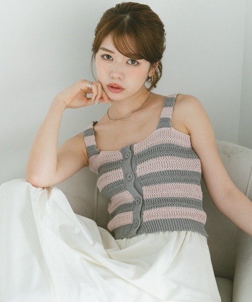 VANNIE U(ヴァニーユー)の「ボーダーニットタンクトップ(タンクトップ・レディース・ピンク/ブルー・FREE)」の16枚目の写真