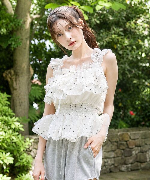 MAJESTIC LEGON（マジェスティックレゴン）の「シアーショルダーフリルビスチェ（その他トップス・レディース・ブラック/ピンク/ミント/ホワイト系その他2・MEDIUM）」の14枚目の写真