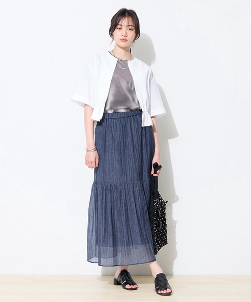 INDIVI（インディヴィ）の「【洗える／きれいめ】デニム風シアーティアードスカート（スカート・レディース・ブルー系その他2/ネイビー系・36/13/40/38/17/05/15 ）」の6枚目の写真
