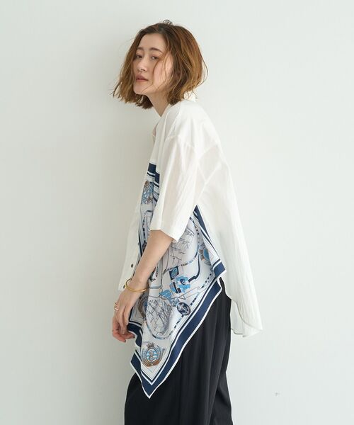 Editt by YECCA VECCA(エディットバイイェッカヴェッカ)の「スカーフデザインアシメハーフスリーブシャツ(シャツ/ブラウス・レディース・ベージュ/ホワイト・FREE)」の18枚目の写真