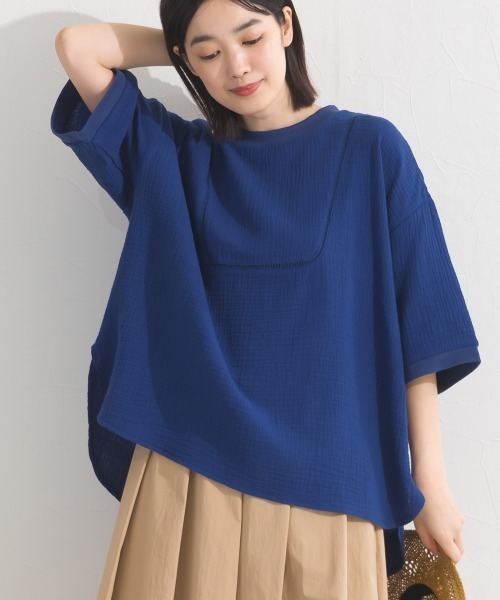 OMNES（オムネス）の「ダブルガーゼハシゴレース半袖シャツ（シャツ/ブラウス・レディース・ブルー/イエロー/ブラック/アイボリー・FREE）」の20枚目の写真