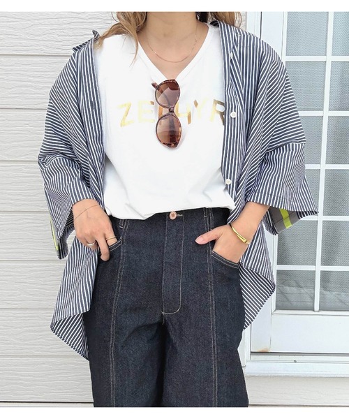 Q(キュー)の「シルケットメタリックロゴT(Tシャツ/カットソー・レディース・グリーン/ブラウン/ホワイト・MEDIUM)」の6枚目の写真