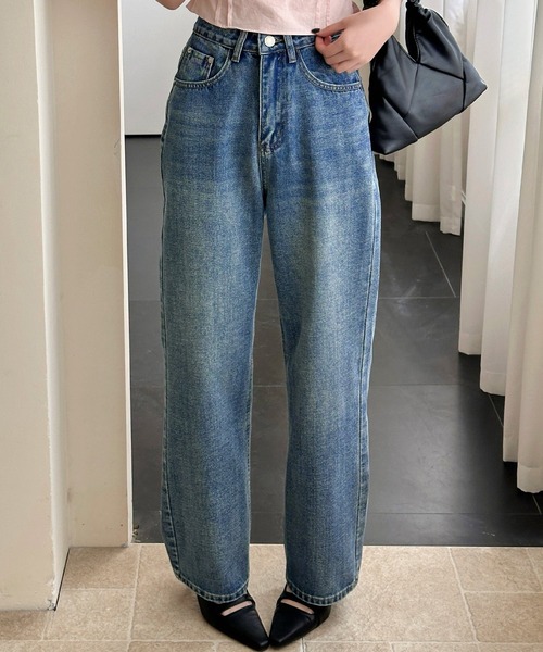 DAY CLOSET(デイ クローゼット)の「【大きいサイズ有】穿くだけこなれ魅せ。ゆるっと美脚ハイウエストストレートデニムパンツ レディース(デニムパンツ・レディース・ブルー・XL/L/S/M/2XL)」の6枚目の写真