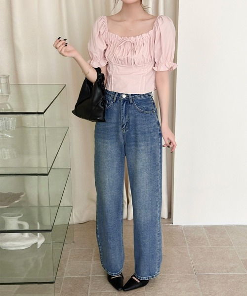 DAY CLOSET(デイ クローゼット)の「【大きいサイズ有】穿くだけこなれ魅せ。ゆるっと美脚ハイウエストストレートデニムパンツ レディース(デニムパンツ・レディース・ブルー・XL/L/S/M/2XL)」の7枚目の写真