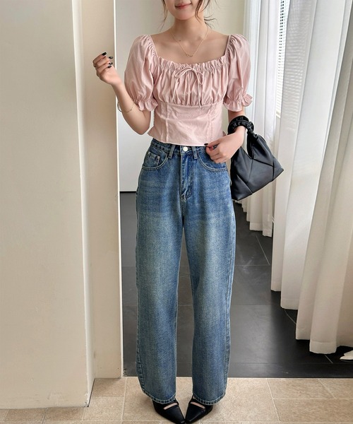 DAY CLOSET(デイ クローゼット)の「【大きいサイズ有】穿くだけこなれ魅せ。ゆるっと美脚ハイウエストストレートデニムパンツ レディース(デニムパンツ・レディース・ブルー・XL/L/S/M/2XL)」の9枚目の写真