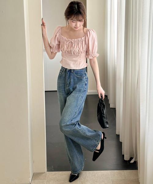 DAY CLOSET(デイ クローゼット)の「【大きいサイズ有】穿くだけこなれ魅せ。ゆるっと美脚ハイウエストストレートデニムパンツ レディース(デニムパンツ・レディース・ブルー・XL/L/S/M/2XL)」の11枚目の写真