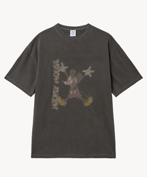 ヴィンテージピグメントダメージウォッシュジャンプ_ミッキー_ Tシャツ (ブラック)