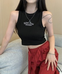 刺繍ロゴ入り クロップドアメスリタンク ショート丈(CZ)