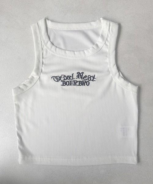 VIBGYOR（ヴィブジョー）の「刺繍ロゴ入り クロップドアメスリタンク ショート丈(CZ)（タンクトップ・レディース・カーキ/ブラック/ホワイト/チャコール・FREE）」の11枚目の写真