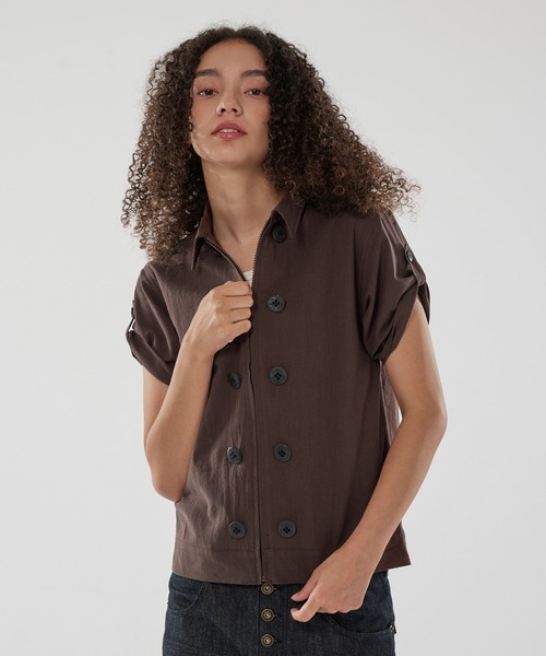 WISH FOR EVER(ウィッシュフォーエバー)の「BUTTON DESIGN LINEN LIKE SHIRT JACKET/ボタンデザインリネンライクシャツジャケット(シャツ/ブラウス・メンズ・ブラウン/オリーブ/ブラック・SMALL/MEDIUM/LARGE)」の2枚目の写真