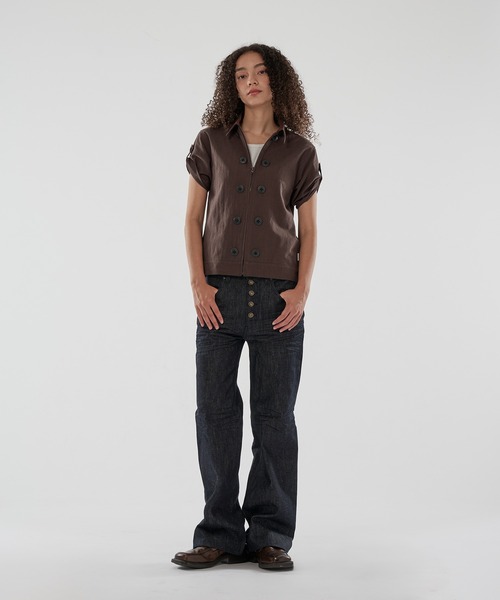 WISH FOR EVER(ウィッシュフォーエバー)の「BUTTON DESIGN LINEN LIKE SHIRT JACKET/ボタンデザインリネンライクシャツジャケット(シャツ/ブラウス・メンズ・ブラウン/オリーブ/ブラック・SMALL/MEDIUM/LARGE)」の6枚目の写真