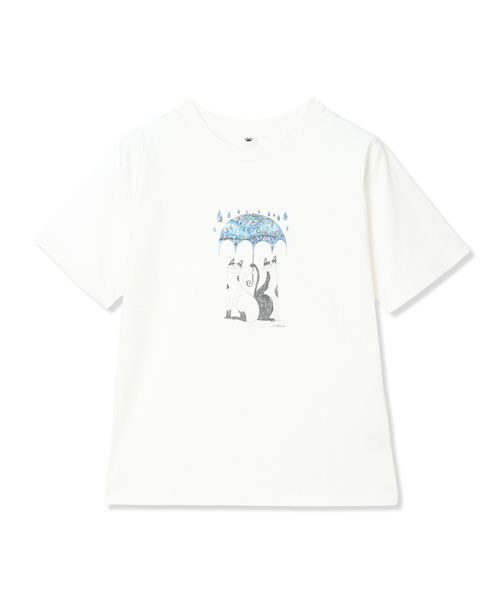 CROSSPLUS ONLINE(クロスプラスオンライン)の「おかべてつろう「いっしょなら」Tシャツ(Tシャツ/カットソー・レディース・オフホワイト/エメラルド・M/L)」の1枚目の写真