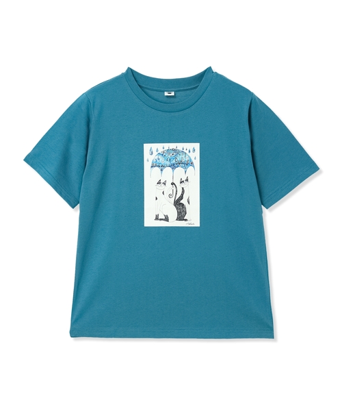 CROSSPLUS ONLINE(クロスプラスオンライン)の「おかべてつろう「いっしょなら」Tシャツ(Tシャツ/カットソー・レディース・オフホワイト/エメラルド・M/L)」の2枚目の写真