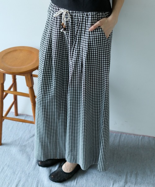 Libra Cue(リブラ キュー)の「ギンガムチェックイージーパンツ(その他パンツ・レディース・ブラック・FREE)」の1枚目の写真