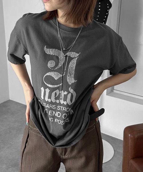 そそたん様 セール】【ダボ感がかわいい♪】フロントデザインプリントオーバーT