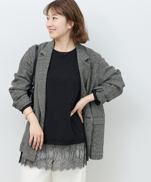 JOURNAL STANDARD relume（ジャーナルスタンダード　レリューム）の「《WEB限定追加》レースヘムロンT（Tシャツ/カットソー・レディース・ブラック/ホワイト・FREE）」の19枚目の写真