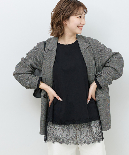 JOURNAL STANDARD relume（ジャーナルスタンダード　レリューム）の「《WEB限定追加》レースヘムロンT（Tシャツ/カットソー・レディース・ブラック/ホワイト・FREE）」の21枚目の写真