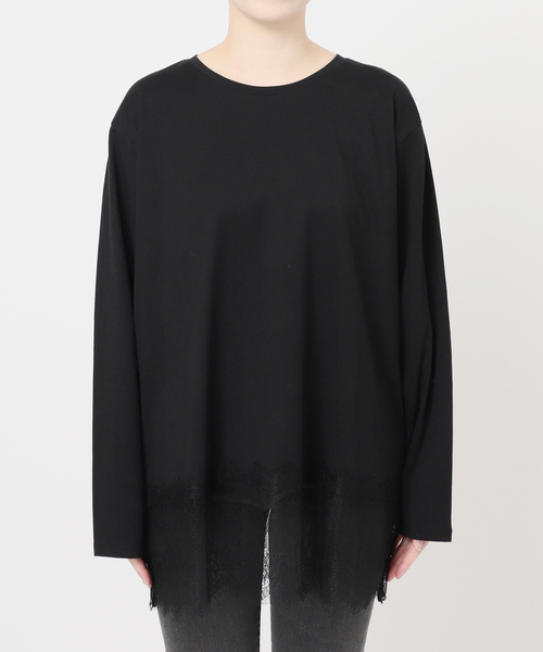 JOURNAL STANDARD relume（ジャーナルスタンダード　レリューム）の「《WEB限定追加》レースヘムロンT（Tシャツ/カットソー・レディース・ブラック/ホワイト・FREE）」の3枚目の写真