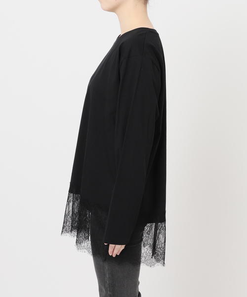 JOURNAL STANDARD relume（ジャーナルスタンダード　レリューム）の「《WEB限定追加》レースヘムロンT（Tシャツ/カットソー・レディース・ブラック/ホワイト・FREE）」の4枚目の写真