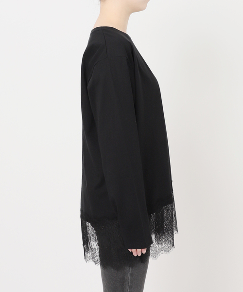 JOURNAL STANDARD relume（ジャーナルスタンダード　レリューム）の「《WEB限定追加》レースヘムロンT（Tシャツ/カットソー・レディース・ブラック/ホワイト・FREE）」の6枚目の写真
