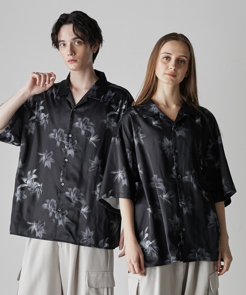 CLEL(クレイル)の「【CLEL】2Way Multi Pattern Drape Short Sleeve Shirt/2way 花柄 アブストラクト柄ドレープ半袖シャツ(シャツ/ブラウス・メンズ・グレー系3/ブラウン系1/グレー系1/ブラック系2/ブラック系1・XS/S/L/M)」の21枚目の写真