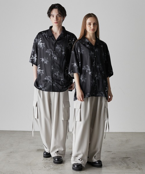 CLEL(クレイル)の「【CLEL】2Way Multi Pattern Drape Short Sleeve Shirt/2way 花柄 アブストラクト柄ドレープ半袖シャツ(シャツ/ブラウス・メンズ・グレー系3/ブラウン系1/グレー系1/ブラック系2/ブラック系1・XS/S/L/M)」の22枚目の写真