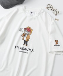 【70】【RCG】×【リラックマ】ワンポイント刺繍 シルクタッチ クルーネックTシャツ/接触冷感/ストレッチ/ユニセックス/レディース/メンズ/ショート丈有り