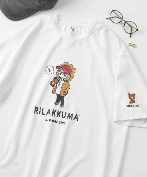 Red Cap Girl（レッドキャプガール）の「【70】【RCG】×【リラックマ】ワンポイント刺繍 シルクタッチ クルーネックTシャツ/接触冷感/ストレッチ/ユニセックス/レディース/メンズ/ショート丈有り（Tシャツ/カットソー・レディース・ブラック/ブラック系/ホワイト系/ブルー系/ブルー/ピンク/グレー/ホワイト/ピンク系/グレー系・M/FREE/L）」の3枚目の写真