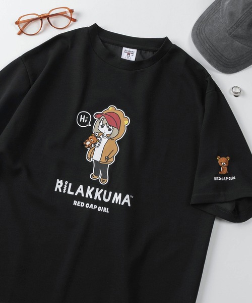 Red Cap Girl（レッドキャプガール）の「【70】【RCG】×【リラックマ】ワンポイント刺繍 シルクタッチ クルーネックTシャツ/接触冷感/ストレッチ/ユニセックス/レディース/メンズ/ショート丈有り（Tシャツ/カットソー・レディース・ブラック/ブラック系/ホワイト系/ブルー系/ブルー/ピンク/グレー/ホワイト/ピンク系/グレー系・M/FREE/L）」の5枚目の写真