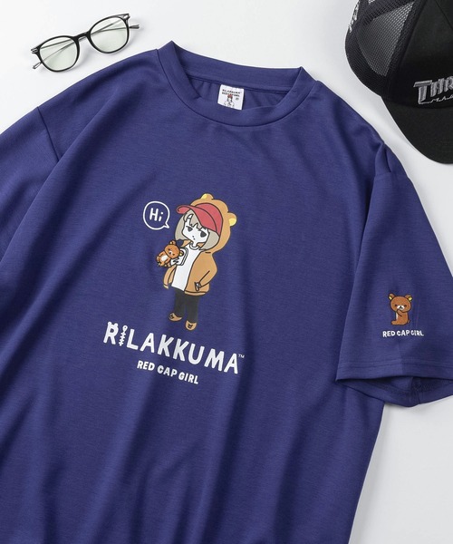 Red Cap Girl（レッドキャプガール）の「【70】【RCG】×【リラックマ】ワンポイント刺繍 シルクタッチ クルーネックTシャツ/接触冷感/ストレッチ/ユニセックス/レディース/メンズ/ショート丈有り（Tシャツ/カットソー・レディース・ブラック/ブラック系/ホワイト系/ブルー系/ブルー/ピンク/グレー/ホワイト/ピンク系/グレー系・M/FREE/L）」の9枚目の写真