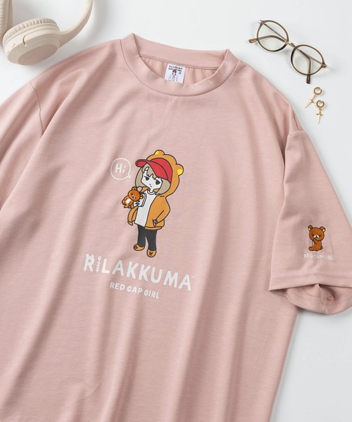 Red Cap Girl（レッドキャプガール）の「【70】【RCG】×【リラックマ】ワンポイント刺繍 シルクタッチ クルーネックTシャツ/接触冷感/ストレッチ/ユニセックス/レディース/メンズ/ショート丈有り（Tシャツ/カットソー・レディース・ブラック/ブラック系/ホワイト系/ブルー系/ブルー/ピンク/グレー/ホワイト/ピンク系/グレー系・M/FREE/L）」の10枚目の写真