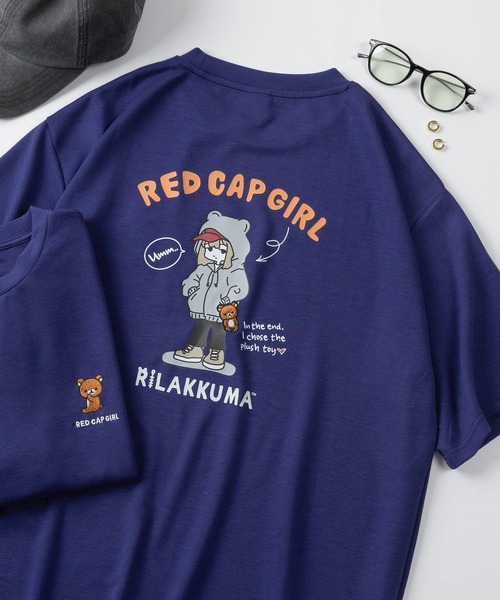 Red Cap Girl（レッドキャプガール）の「【70】【RCG】×【リラックマ】ワンポイント刺繍 シルクタッチ クルーネックTシャツ/接触冷感/ストレッチ/ユニセックス/レディース/メンズ/ショート丈有り（Tシャツ/カットソー・レディース・ブラック/ブラック系/ホワイト系/ブルー系/ブルー/ピンク/グレー/ホワイト/ピンク系/グレー系・M/FREE/L）」の8枚目の写真