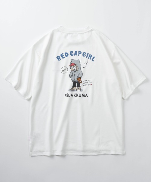 Red Cap Girl（レッドキャプガール）の「【70】【RCG】×【リラックマ】ワンポイント刺繍 シルクタッチ クルーネックTシャツ/接触冷感/ストレッチ/ユニセックス/レディース/メンズ/ショート丈有り（Tシャツ/カットソー・レディース・ブラック/ブラック系/ホワイト系/ブルー系/ブルー/ピンク/グレー/ホワイト/ピンク系/グレー系・M/FREE/L）」の12枚目の写真