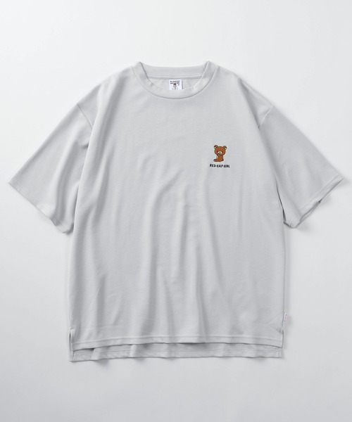 Red Cap Girl（レッドキャプガール）の「【70】【RCG】×【リラックマ】ワンポイント刺繍 シルクタッチ クルーネックTシャツ/接触冷感/ストレッチ/ユニセックス/レディース/メンズ/ショート丈有り（Tシャツ/カットソー・レディース・ブラック/ブラック系/ホワイト系/ブルー系/ブルー/ピンク/グレー/ホワイト/ピンク系/グレー系・M/FREE/L）」の18枚目の写真