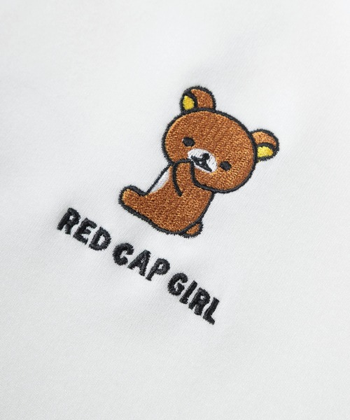 Red Cap Girl（レッドキャプガール）の「【70】【RCG】×【リラックマ】ワンポイント刺繍 シルクタッチ クルーネックTシャツ/接触冷感/ストレッチ/ユニセックス/レディース/メンズ/ショート丈有り（Tシャツ/カットソー・レディース・ブラック/ブラック系/ホワイト系/ブルー系/ブルー/ピンク/グレー/ホワイト/ピンク系/グレー系・M/FREE/L）」の13枚目の写真