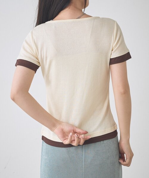 Kastane(カスタネ)の「【一部店舗限定】B バイカラーヘンリーTOPS(Tシャツ/カットソー・レディース・サックスブルー/ブラウン/アイボリー・FREE)」の6枚目の写真