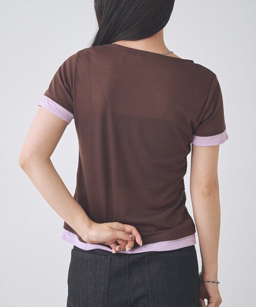 Kastane(カスタネ)の「【一部店舗限定】B バイカラーヘンリーTOPS(Tシャツ/カットソー・レディース・サックスブルー/ブラウン/アイボリー・FREE)」の9枚目の写真