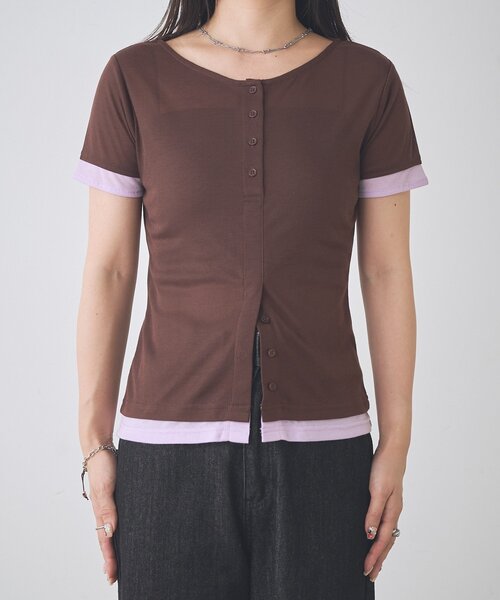 Kastane(カスタネ)の「【一部店舗限定】B バイカラーヘンリーTOPS(Tシャツ/カットソー・レディース・サックスブルー/ブラウン/アイボリー・FREE)」の12枚目の写真