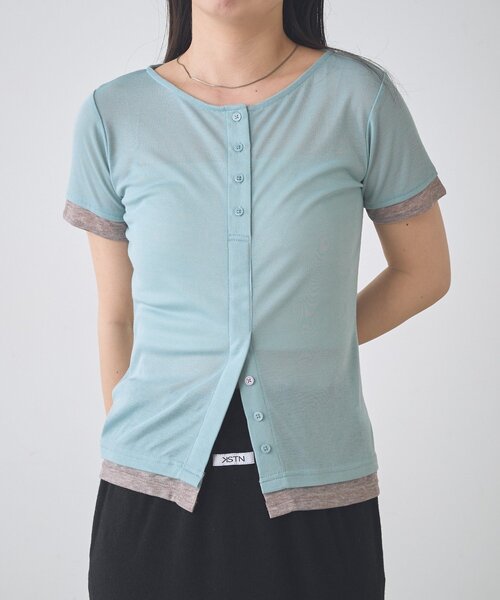 Kastane(カスタネ)の「【一部店舗限定】B バイカラーヘンリーTOPS(Tシャツ/カットソー・レディース・サックスブルー/ブラウン/アイボリー・FREE)」の17枚目の写真