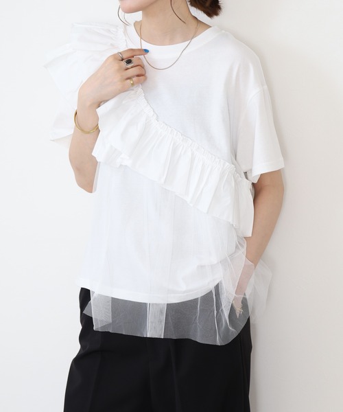 FUNALIVE(ファンアライブ)の「je crois soi アシンメトリー フリルカットソー 半袖(Tシャツ/カットソー・レディース・ブラック/サックスブルー/オフホワイト・FREE)」の15枚目の写真