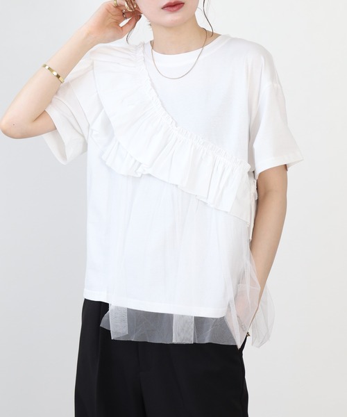 FUNALIVE(ファンアライブ)の「je crois soi アシンメトリー フリルカットソー 半袖(Tシャツ/カットソー・レディース・ブラック/サックスブルー/オフホワイト・FREE)」の17枚目の写真