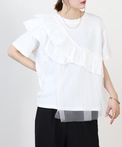 FUNALIVE(ファンアライブ)の「je crois soi アシンメトリー フリルカットソー 半袖(Tシャツ/カットソー・レディース・ブラック/サックスブルー/オフホワイト・FREE)」の18枚目の写真