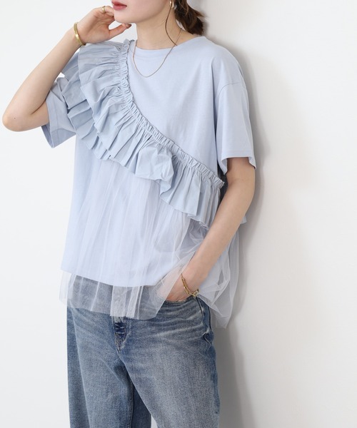 FUNALIVE(ファンアライブ)の「je crois soi アシンメトリー フリルカットソー 半袖(Tシャツ/カットソー・レディース・ブラック/サックスブルー/オフホワイト・FREE)」の9枚目の写真