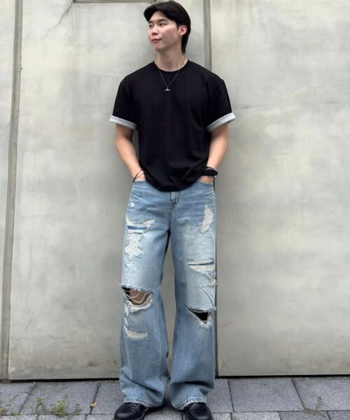 GRISH（グリッシュ）の「ロールアップレイヤードクロップ半袖Tシャツ[ブラック]（Tシャツ/カットソー・メンズ・その他・MEDIUM/LARGE/X-LARGE）」の5枚目の写真