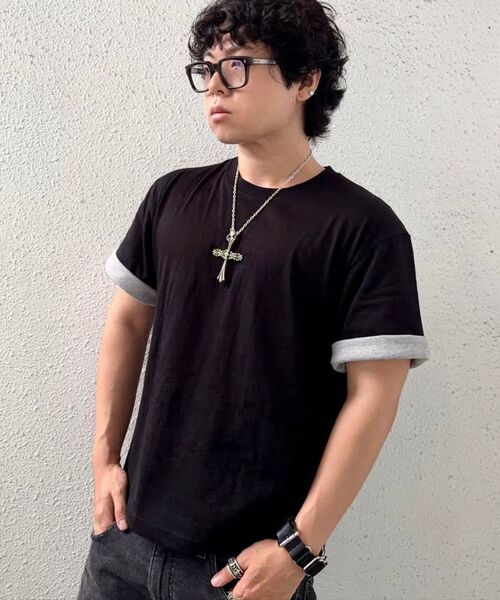 GRISH（グリッシュ）の「ロールアップレイヤードクロップ半袖Tシャツ[ブラック]（Tシャツ/カットソー・メンズ・その他・MEDIUM/LARGE/X-LARGE）」の8枚目の写真