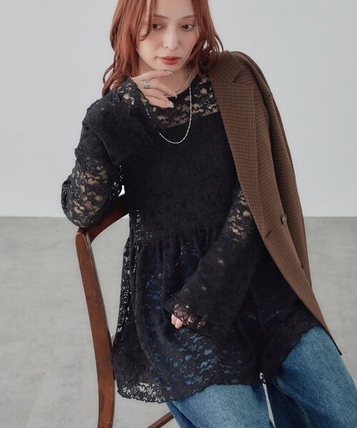 DISCOAT(ディスコート)の「生地アソートレースチュニック(Tシャツ/カットソー・レディース・ブラック系その他/オフホワイト/ブラック/ホワイト・FREE)」の4枚目の写真