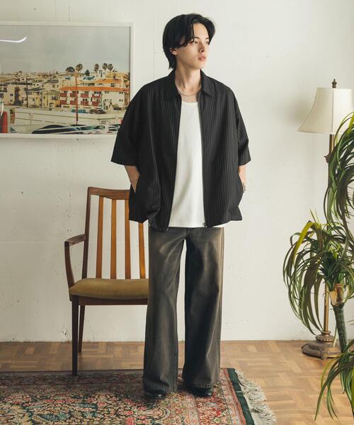 SENSE OF PLACE by URBAN RESEARCH(センスオブプレイスバイアーバンリサーチ)の「エクストラルーズストライプジップシャツ(シャツ/ブラウス・メンズ・チャコールグレー/ブラック・MEDIUM/LARGE)」の13枚目の写真
