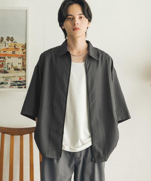 SENSE OF PLACE by URBAN RESEARCH(センスオブプレイスバイアーバンリサーチ)の「エクストラルーズストライプジップシャツ(シャツ/ブラウス・メンズ・チャコールグレー/ブラック・MEDIUM/LARGE)」の3枚目の写真